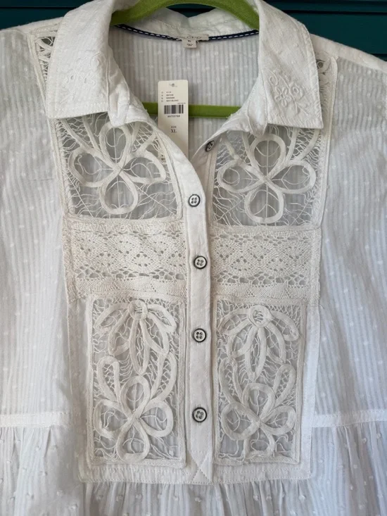 Anthropologie Pilcro Crop Swing Blouse Eyelet Lace NWT XL Boho Cottagecore Top - Picture 5 of 8